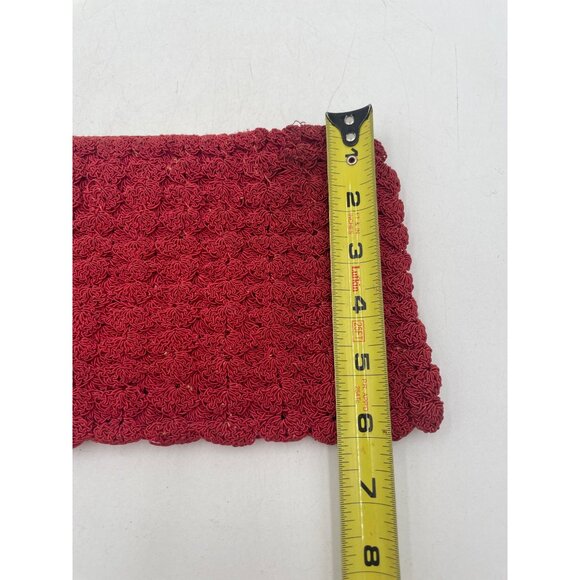 Handcrafted Red Crochet Clutch Purse Zip Closure & Satin Lining For Accessories - Picture 4 of 6